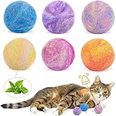 Retro Shaw Catnip Toys Balls with Bell Inside, Wool Yarn Cat Balls, 6 Pack | Interactive Durable Kitten Balls, For Indoor Cats, Kitten Teething Toys, Natural Catnip Toys for Bored Cats