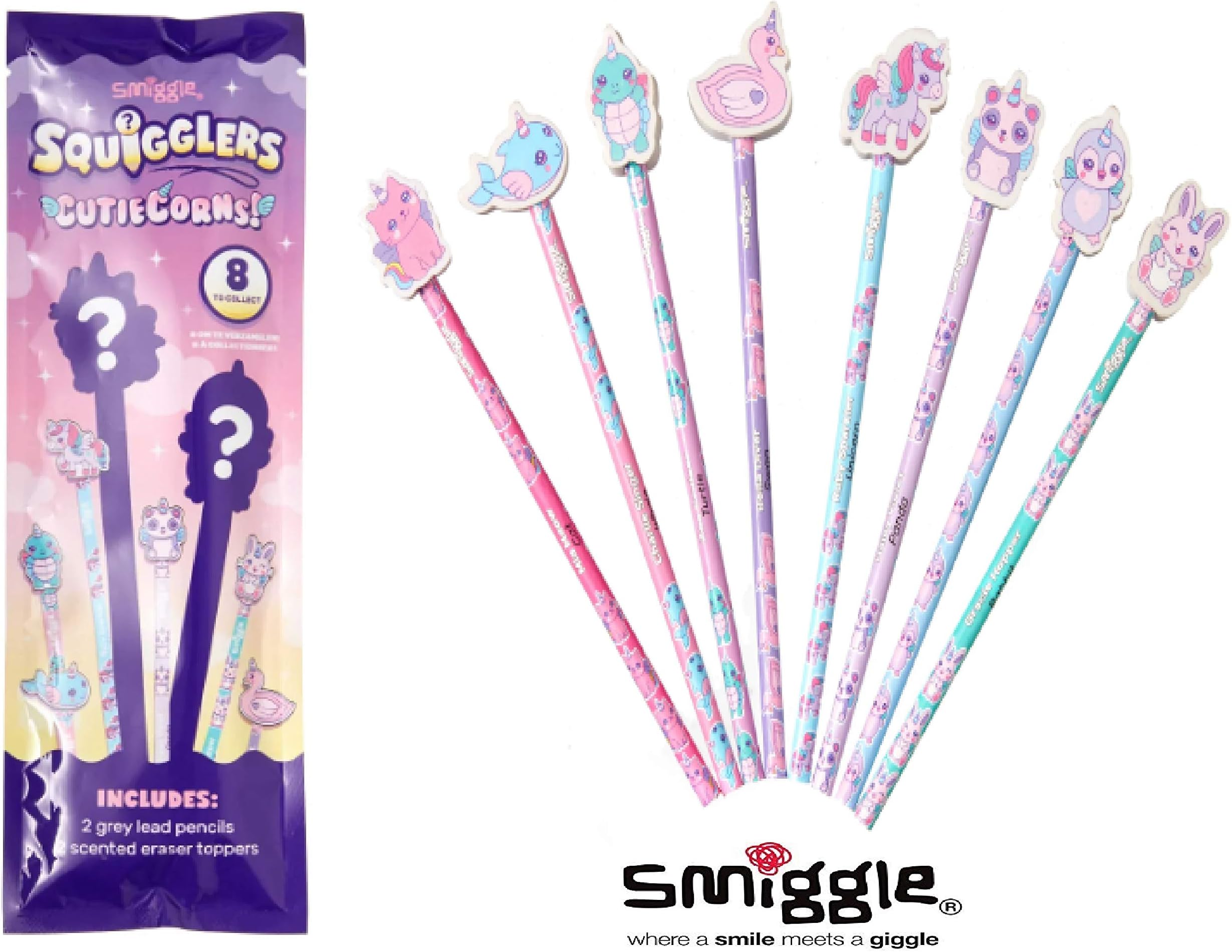 Smiggle Squigglers Eraser Pencils surprised pack (Pink)
