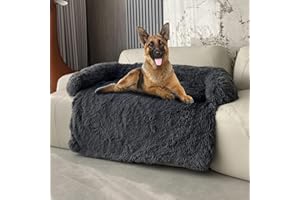UCCY Calming Dog Beds for Large Dogs Fluffy Plush Couch Cover for Dogs with Removable Washable Cover for Furniture Protector (L, Dark Grey)