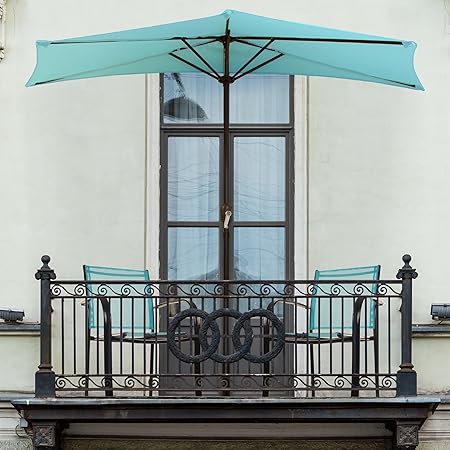 Pure Garden 9 Half Round Patio Umbrella, Blue