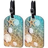 Neidius 2 Pack Luggage Tags Summer Beach PU Leather Baggage Handbag Suitcase Tags with Secure Strap Privacy Cover ID Labels,Business Travel Baggage Tag Identifier