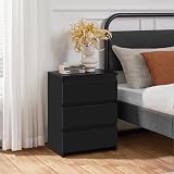 Yaheetech Bedside Table with 3 Drawers Black Wooden Nightstand 35x45x60.5 cm view 2