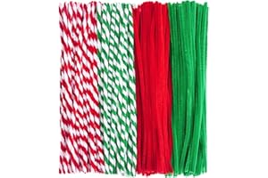 Livder 400 Pieces Christmas Pipe Cleaners Chenille Stems for DIY Art Crafts Decorations Supplies, Red Green White
