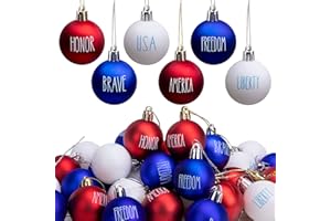 Deloky 36 Pcs 4th of July Tree Ornaments Hanging Balls- 1.57" Memorial Day Ornaments Letter Balls- Red White Blue Patriotic Ornaments for Independence Day Veterans Day Holiday Party Decoration
