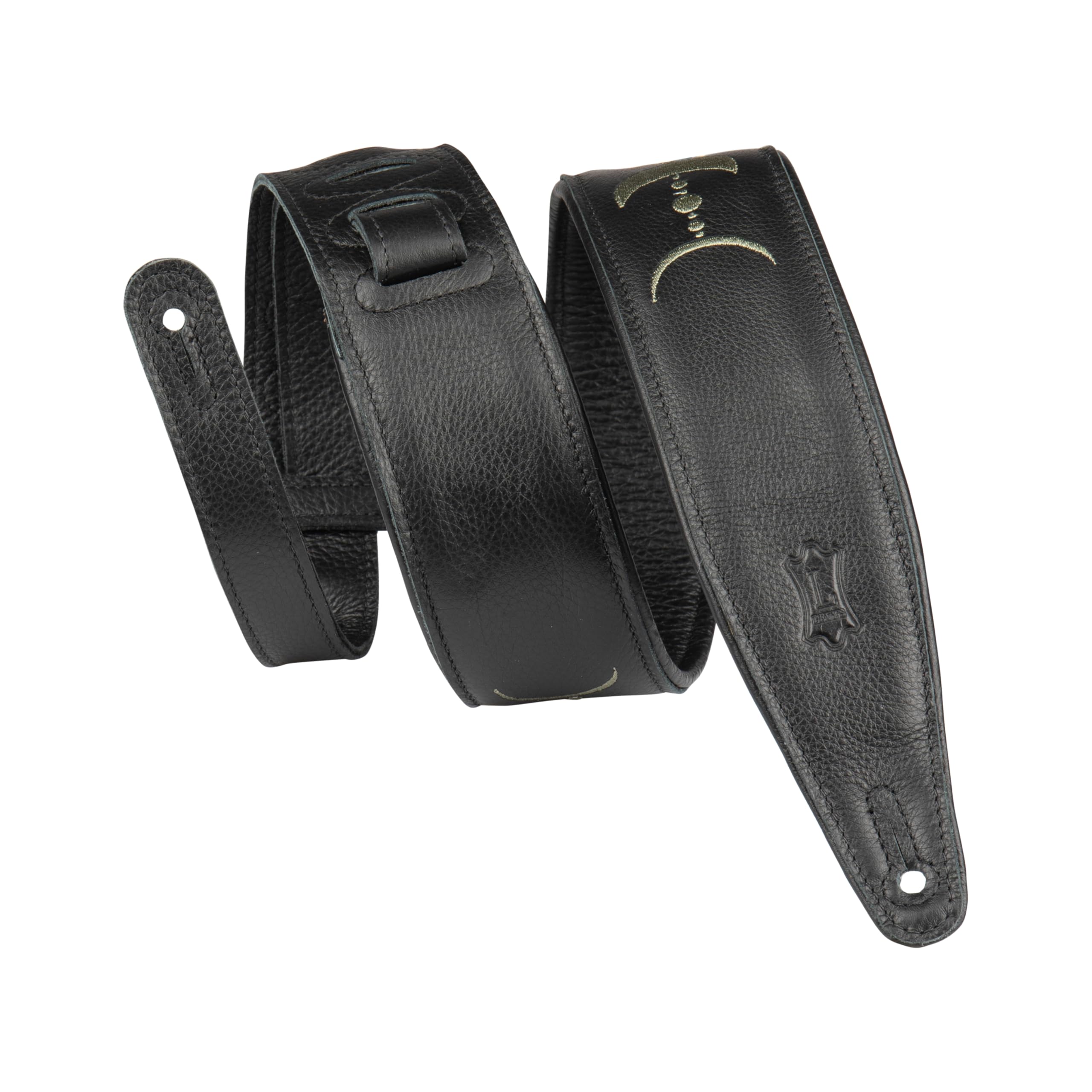 Levy's Leathers 2.5" Padded Garment Leather Moon Phases Embroidery Guitar Strap, Adjustable from 48" to 55.5"; Black and Green (MG317MP-BLK-GRN)