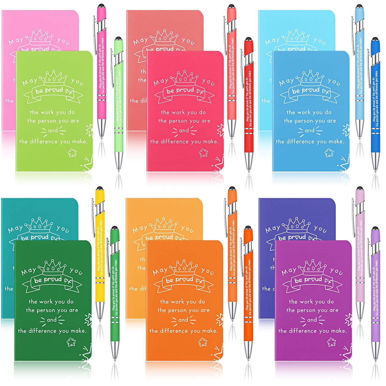 Tenare 12 Sets Employee Appreciation Gifts Bulk Include 12 Inspirational Notebooks Small Pocket Journal Notepads Set 12 Motivational Pens 2 in 1 Stylus Thank You Pens for Staff for Coworker Women Men