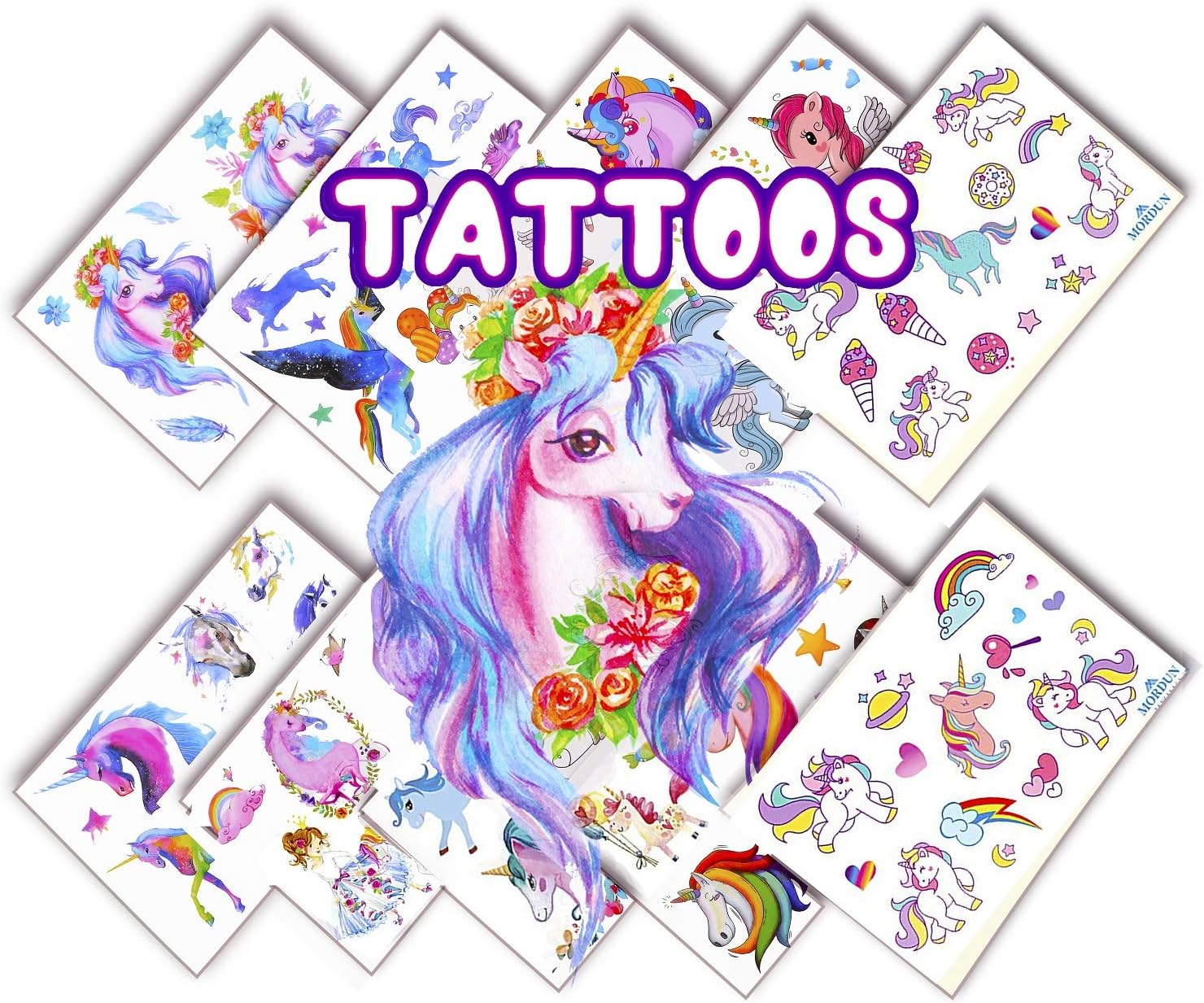 MORDUN Unicorn Party Favors Temporary Tattoos Stickers 10 Sheets for Kids Girls Boys Birthday Toddlers Baby Showers