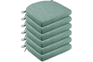 LOVTEX Chair Cushions for Dining Chairs 6 Pack - Memory Foam Chair Pads with Ties and Non-Slip Backing - Seat Cushion for Kitchen Chair 16"X16"X2", Green