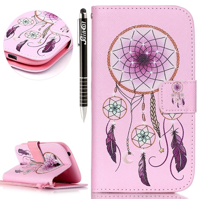 SainCat Retro PU Leder Hülle im BookStyle Lederhülle Folio Schutzhülle Handytasche Backcover Standfunktion Magnetverschluß Etui Case Cover Bumper für Samsung Galaxy S3 Mini (Rosa Campanula)