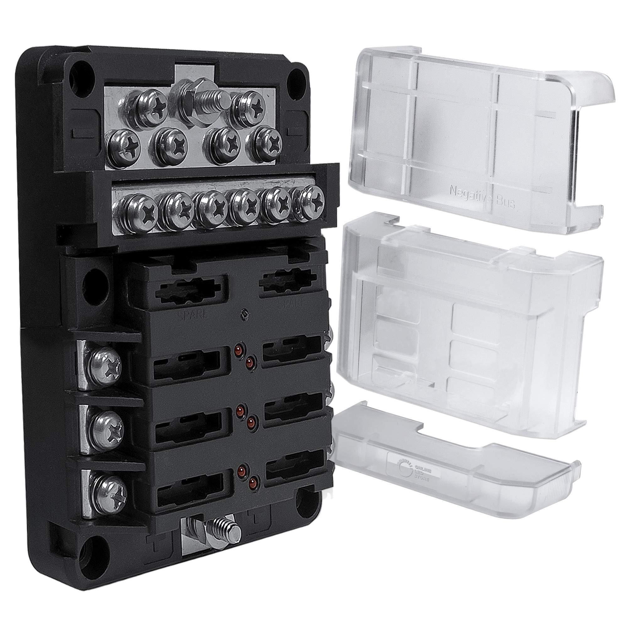 Buy 6 Way Fuse Box with 12 Ground Negative Busbar for Automotive [12V