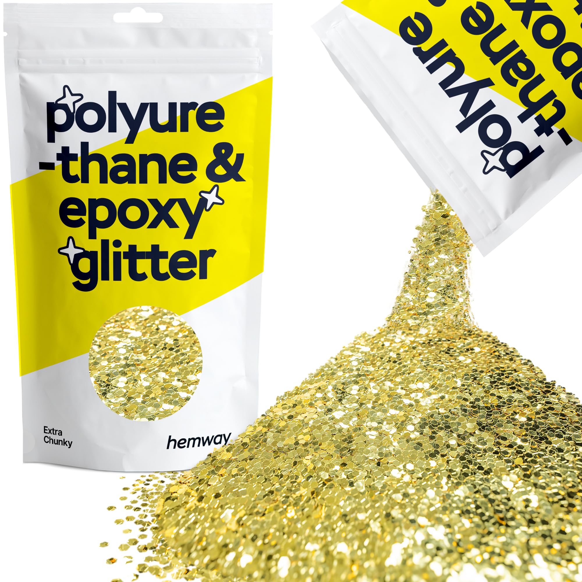 Hemway Resin Glitter Sand Gold 100g Extra Chunky | Polyurethane & Epoxy Glitter for Resin Crafts, Tumblers, Coasters, Floor & Table Art