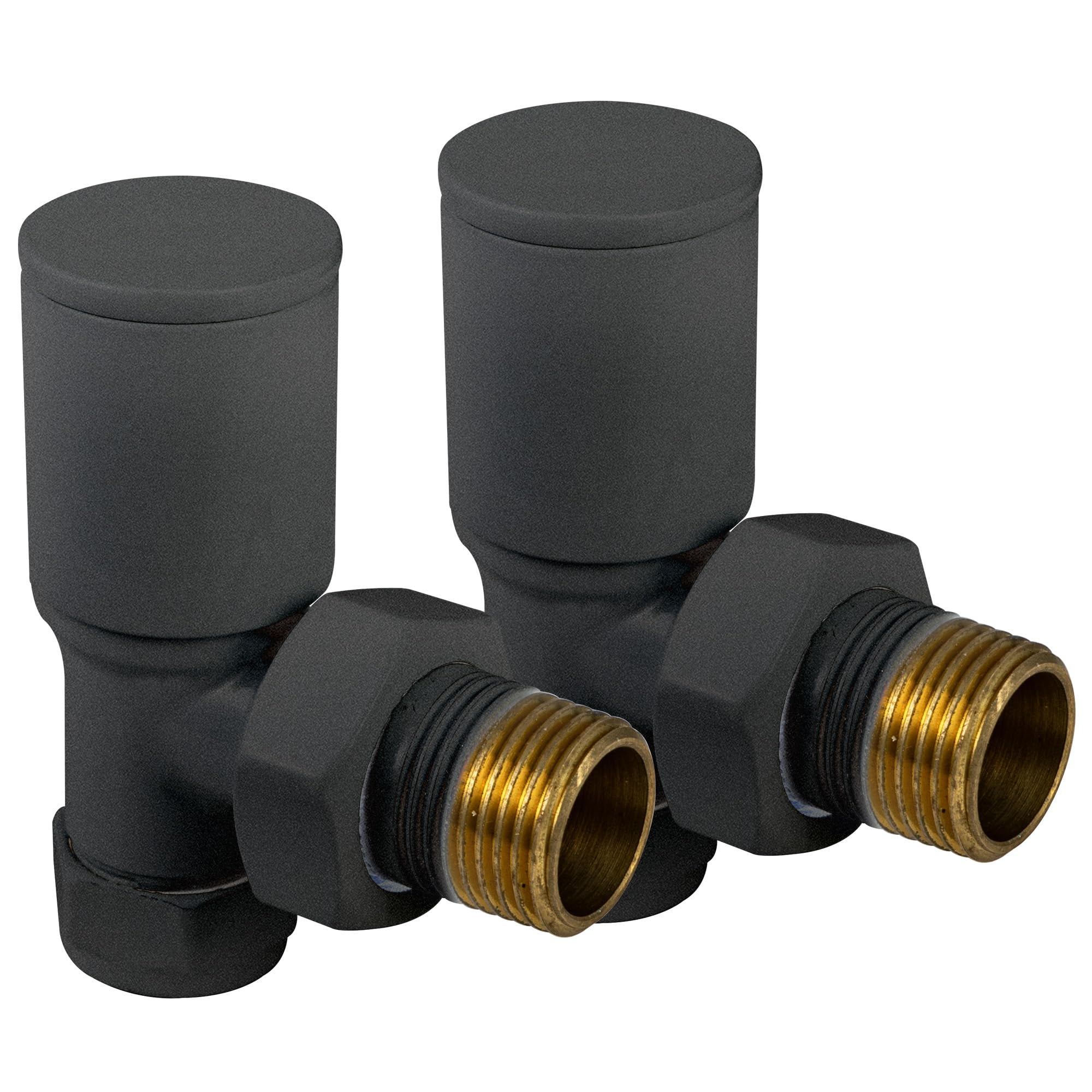 VANCOCO 2Pcs 1/2"×15mm Anthracite Grey Angled Radiator Valves Round, Manual Radiator Valves Pair Standard Connection for Heated Towel Rail and Central Heating Modern Bathroom