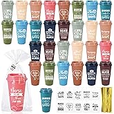 Jinei 30 Pack Nurse Appreciation Gifts 16 oz Plastic Tumblers Bulk Thank You Coffee Cups Reusable Water Bottle with Cards and Bags for Nurse Women Holiday Gifts(Classic,Morandi)