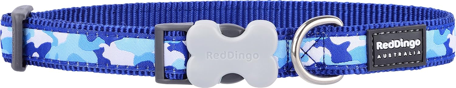 Red Dingo Camouflage Dog Collar, Medium, Dark Blue