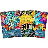 Set of 3 Adult Coloring Books Relaxation Gifts Arts and Crafts with Fun, Easy, and Mindfulness Coloring Pages to Relax, Anxiety and Depression with Sarcstic Quotes, Floral Zentangle
