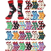 Shinymoon 24 Pairs Funny Mushroom Socks Bulk Fancy Novelty Mushroom Pattern Socks for Women Men Girls Holiday Gifts
