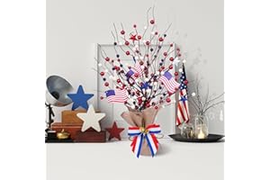 Shitailu Patriotic Berry Table Tree with Stars American USA Flag Farmhouse Burlap Base Centerpiece for Independence Day/National Day/ 4th of July/Veterans Day Décor