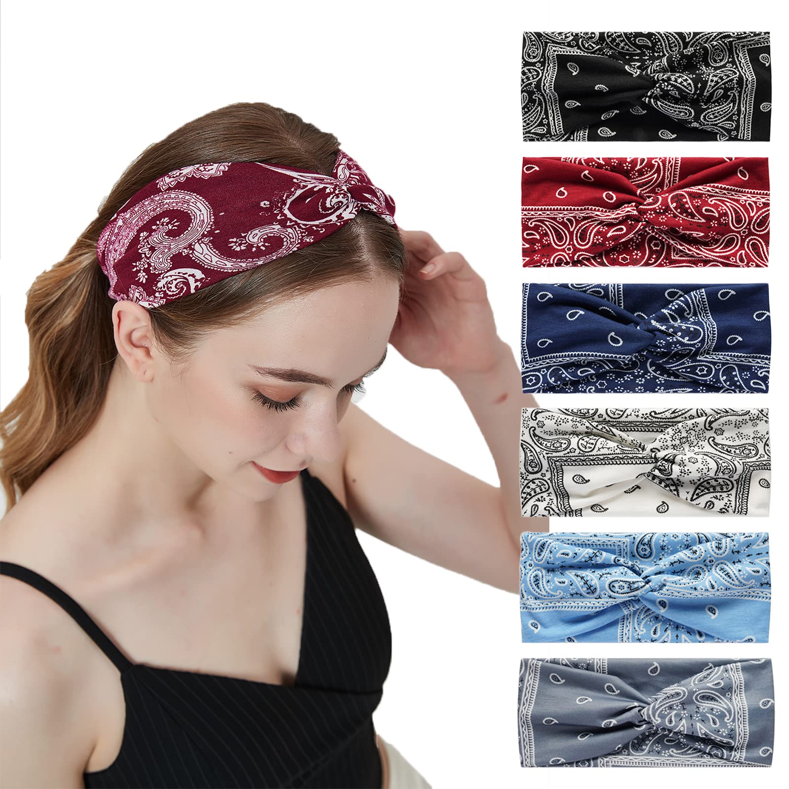 Wide Hair Band Head Scarfs for Women Fabric Elastic Soft Boho Headband Flower head wrap Bandanas for Women Yoga Sport Hairbands (NP6Cash)
