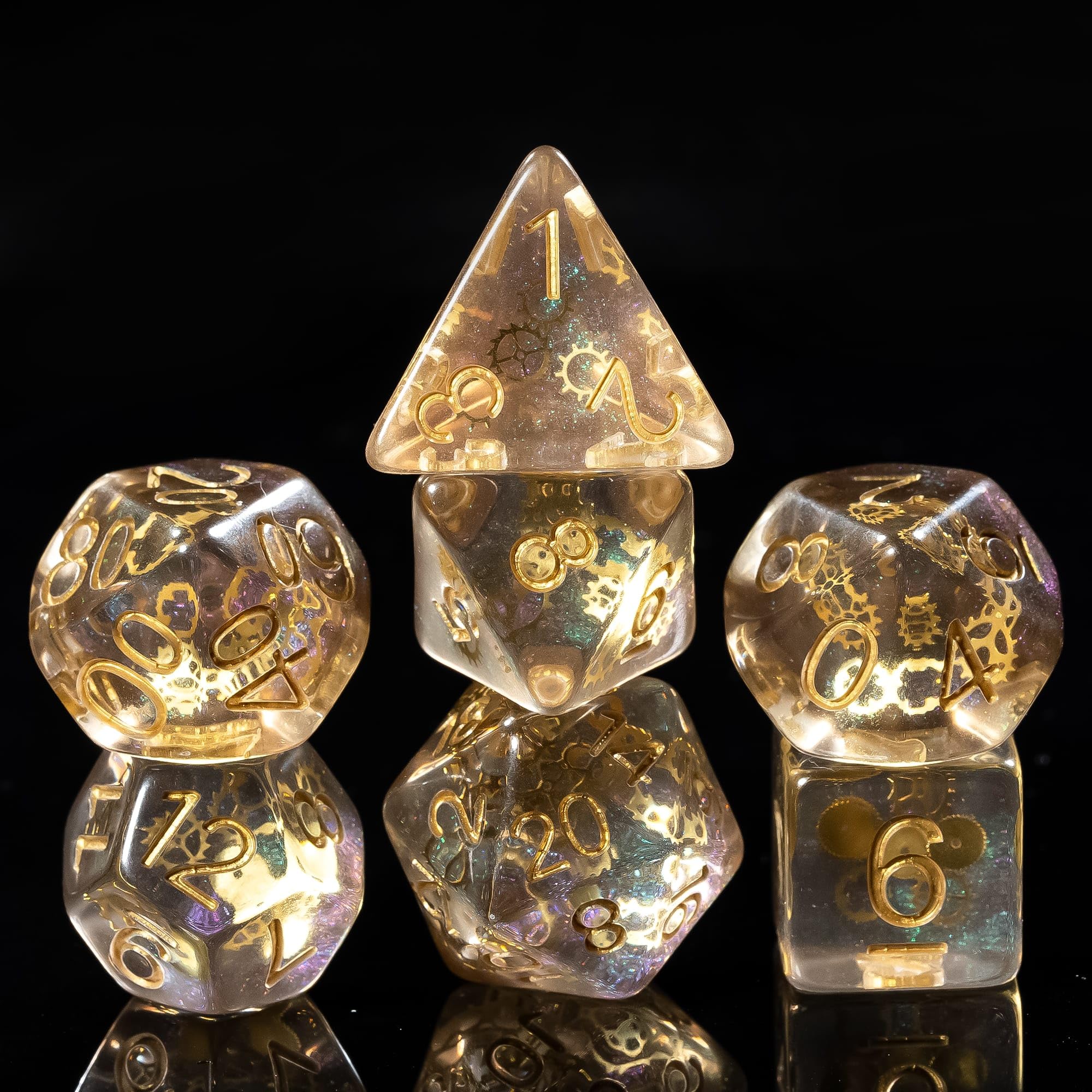 cusdie 7-Die DND Dice, Polyhedral Dice Set Filled with Gears, for Dungeons and Dragons Role Playing Game D&D Dice (Galaxy)
