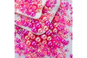 MYYKO 60g Peach Pink Pearls Rhinestones for Crafts Mixed Size 3mm-10mm AB Color Round Half Pearls Flatback Pearl Beads and Resin Rhinestones Set for Face Art with Gel