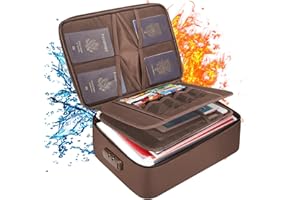 DocSafe Document Bag with Lock,Fireproof 3-Layer File Storage Case with Water-Resistant Zipper,Document Safe Portable Travel Home Organizer Bag for Laptop,Files,Certificates,Gifts for Him,Brown