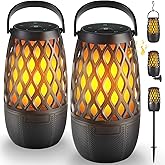 QUEQIMU Outdoor Bluetooth Speakers Waterproof Wireless Outdoor Speakers with Flame Lights, Tech Gadgets Gift for Men Dad Her, Multi-Sync up to 100 Speakers, HD Stereo Sound, IPX5 for Patio Porch Party
