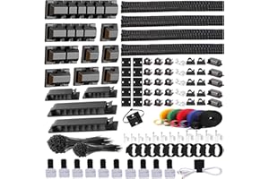 ELII 327 PCS Cable Management Kit 4 Cable Cable Sleeves,65 Cable Clips with 13Cord Holders,25 Roll Cable Organizer Straps,200 Fastening Cable Ties,20 Cable Zip Tie Mounts for Computer (Black)