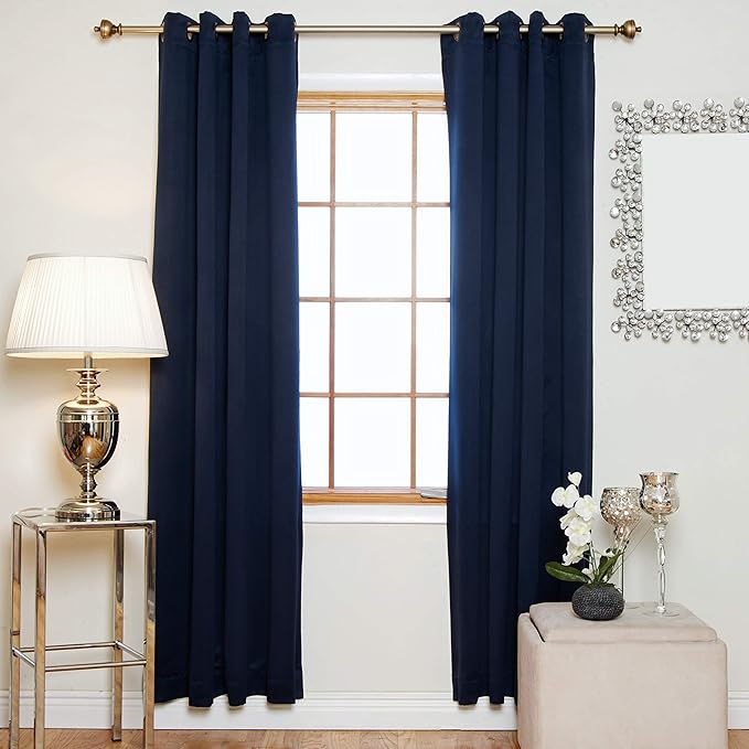Blackout Curtain Navy Antique Brass Grommet Top Thermal Insulated 120