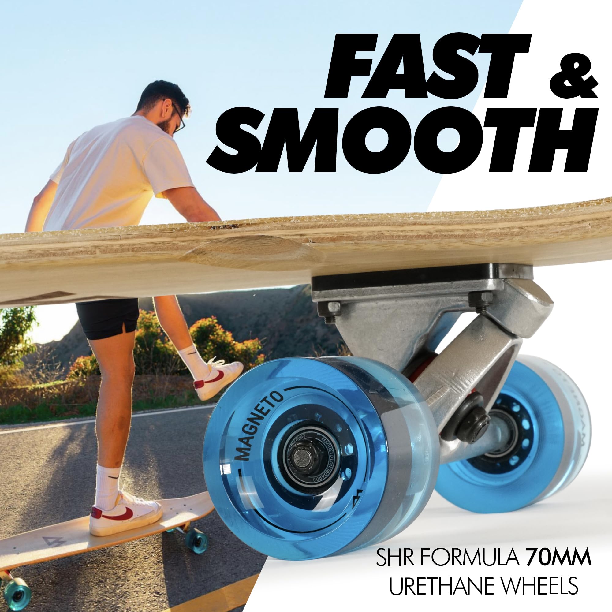 Magneto 44 inch Kicktail Cruiser Longboard Skateboard | Bamboo and Hard Maple Deck | Made for Adults, Teens, and Kids