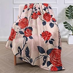 VANZEV Red Rose Blanket, Elegant Floral Pattern