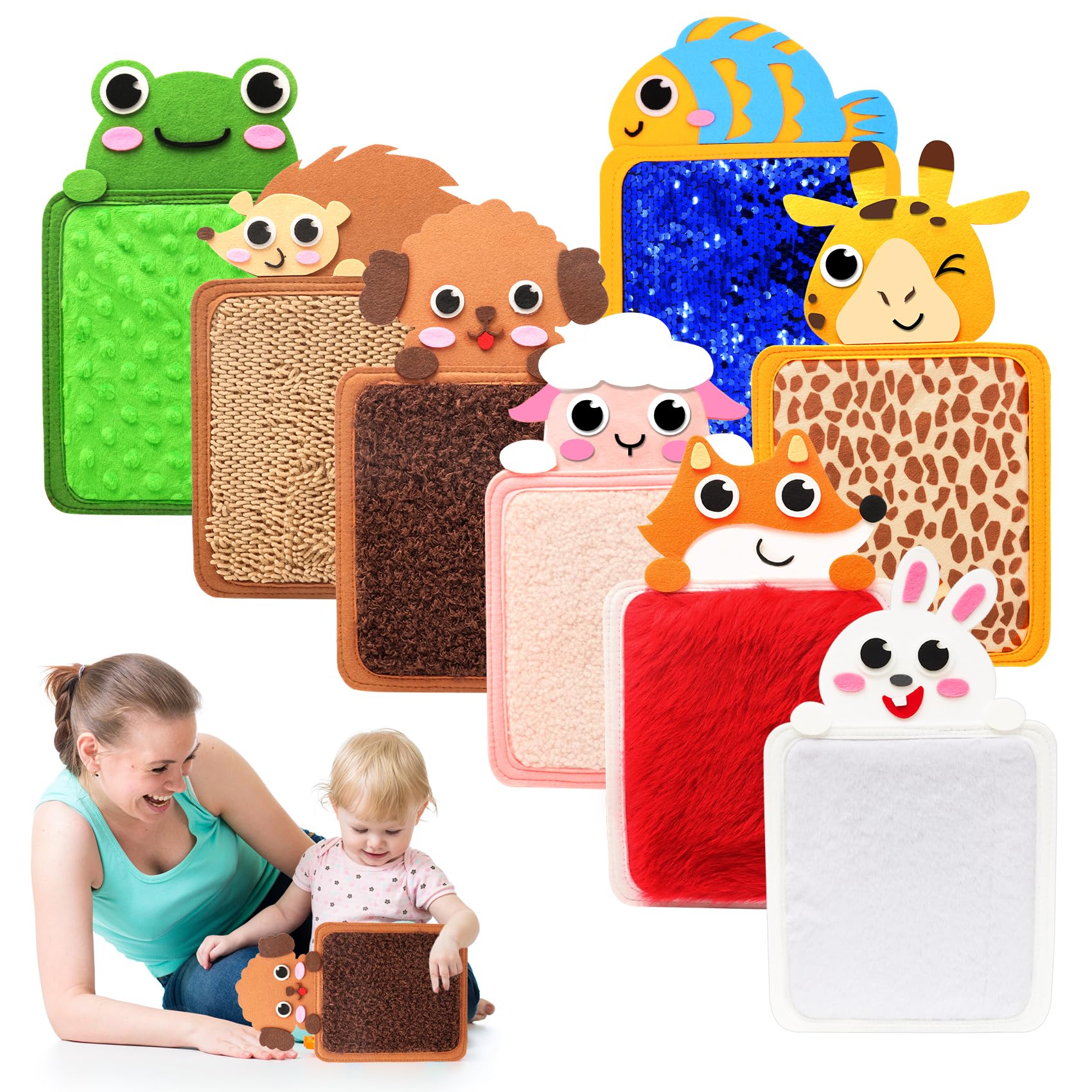Uiopy Sensory Mats for Autism Children: 8PCS Zoo Animals Textured Play Floor Tiles Mat for Autistic Kids Special Needs Toys - Sensory Activities Equipment for Toddlers Calming Fabric Materials