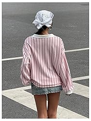 SOLY HUX Women's Oversized Tees Striped Letter