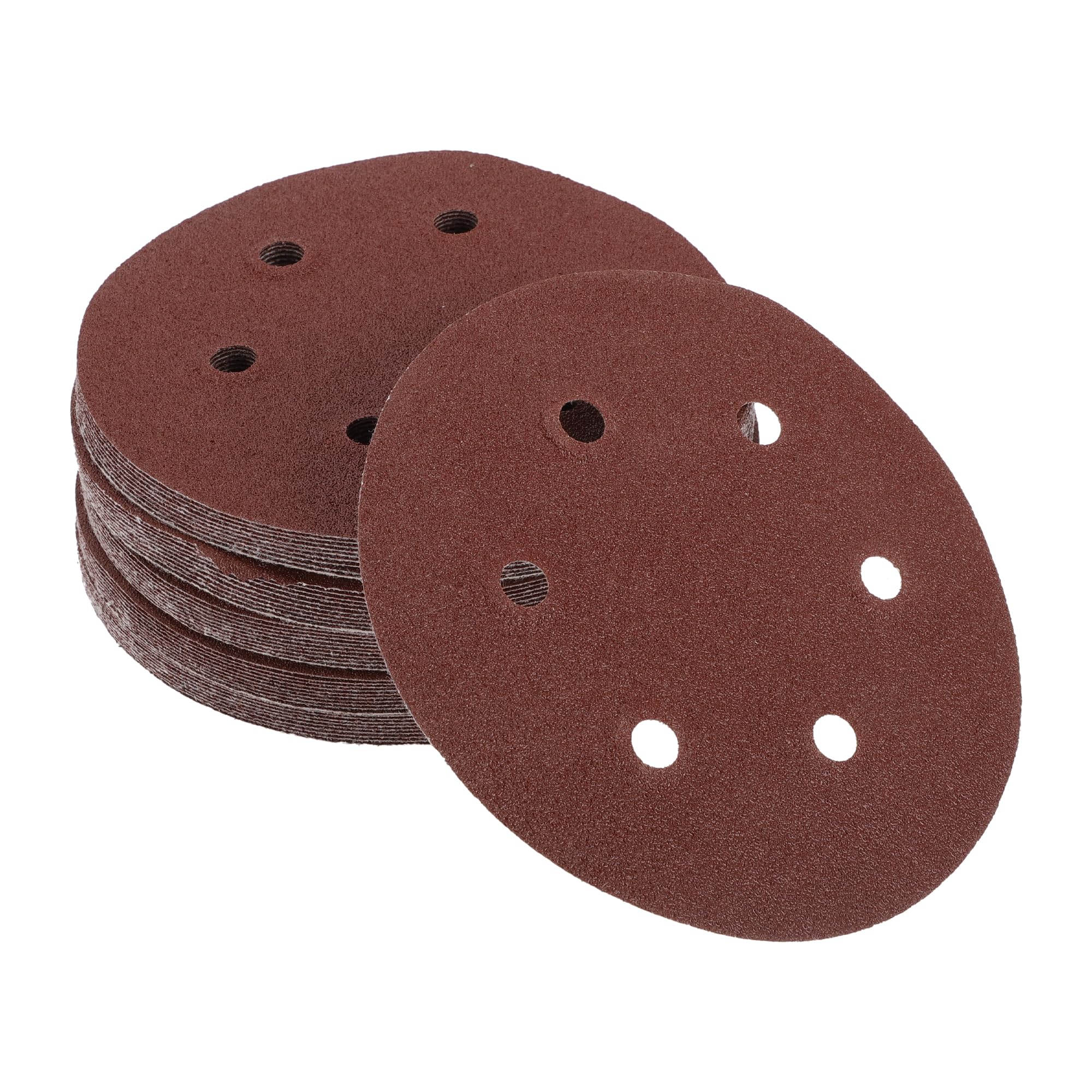 Partuto 50 Pcs 6inch 6 Hole 80 Grit Universal Sanding Discs - Round Hook and Loop Sandpaper - White Paper Red