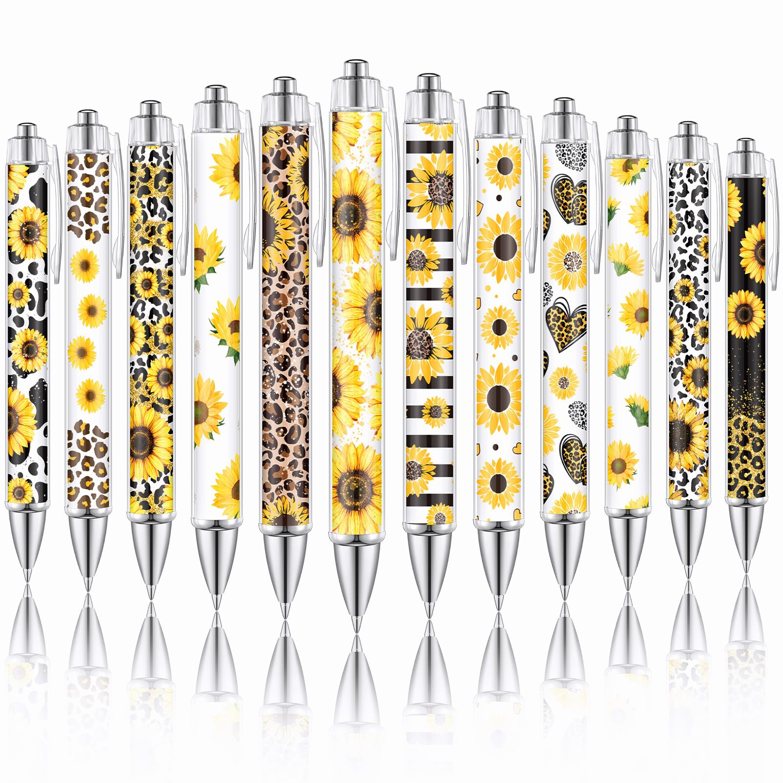 Photo 1 of Moinchore 12 Pcs Sunflower Ballpoint Pens Sunflower Gifts Bulk Leopard Writing Pens Sunflower Party Favors 1mm Retractable Black Ink Yellow Flower Floral Click Ball Pens Home Office Supplies for Women