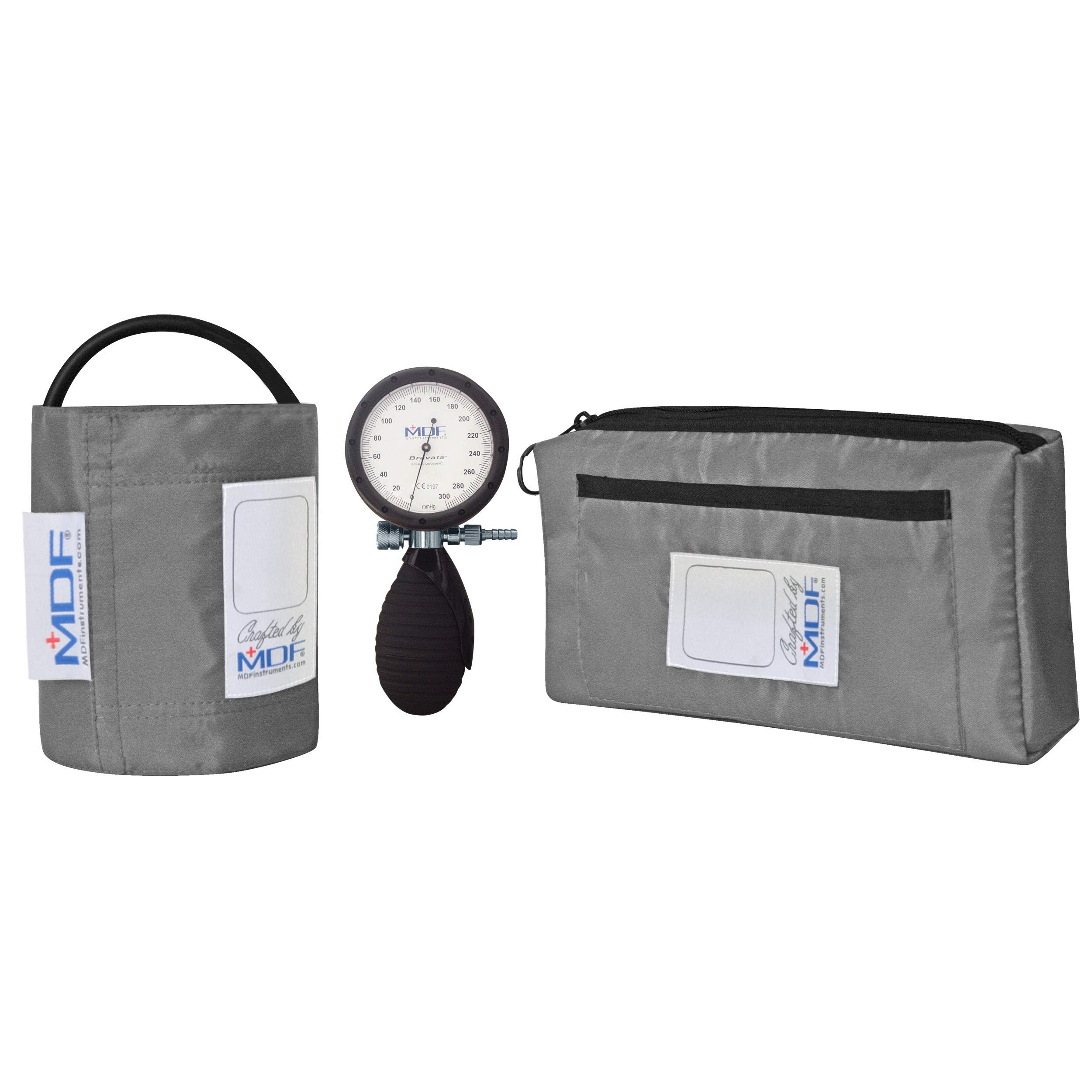 MDF Instruments, Bravata Palm Aneroid Sphygmomanometer - Professional Blood Pressure Monitor with Adult & Pediatric Sized Cuff Included, Grey, MDF848XPD-12