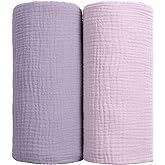 lulumoon Muslin Swaddle Blanket Baby - Cotton Swaddling Blanket Soft Baby Receiving Blankets Neutral 2Pack(Purple)
