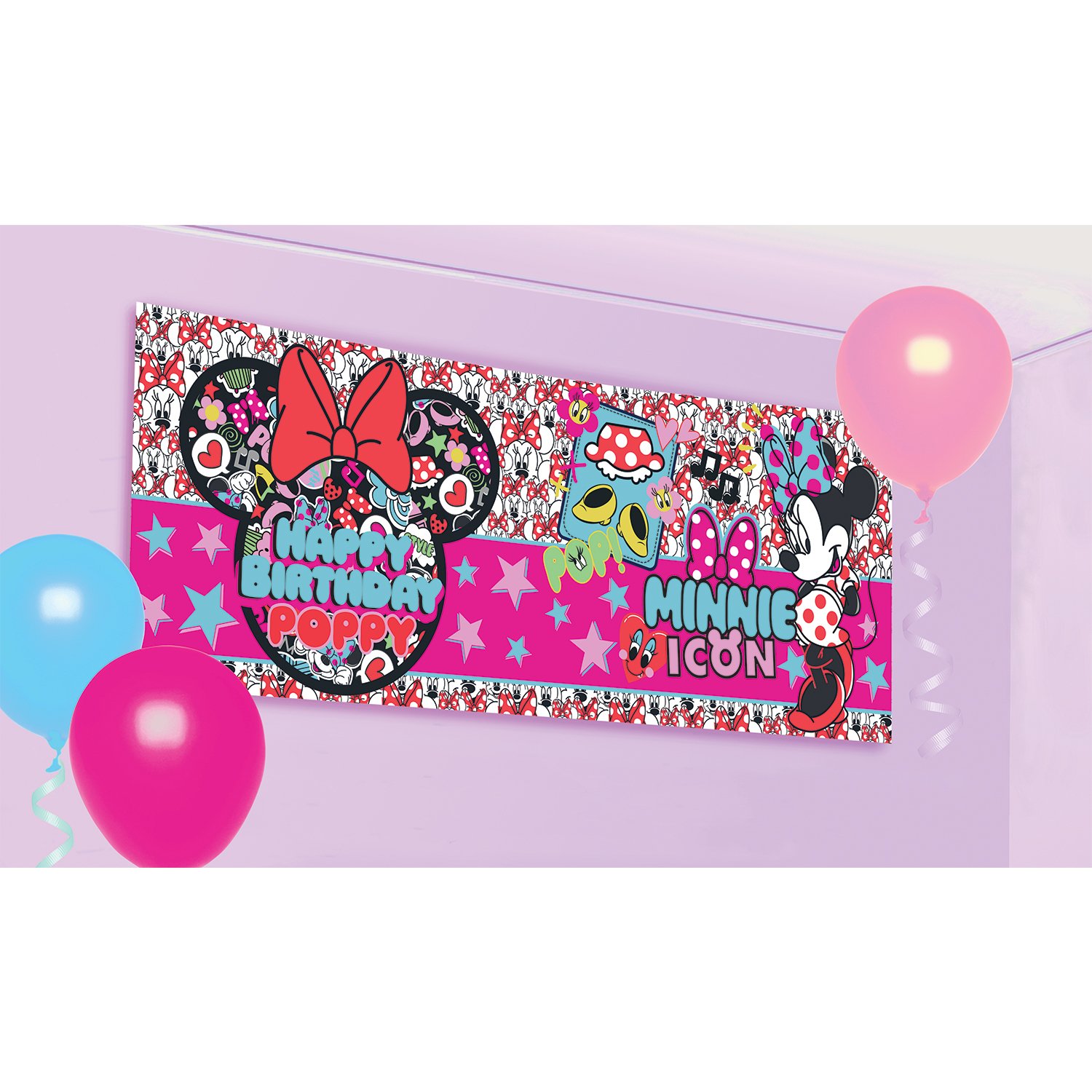 amscan 9903453 Personalised Birthday Banner with Minnie Mouse Theme-1 Pc