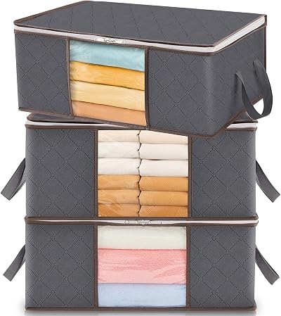 Lifewit 3 Pack 35L Clothes Storage Bins with Lids, Clear Window, Handles
