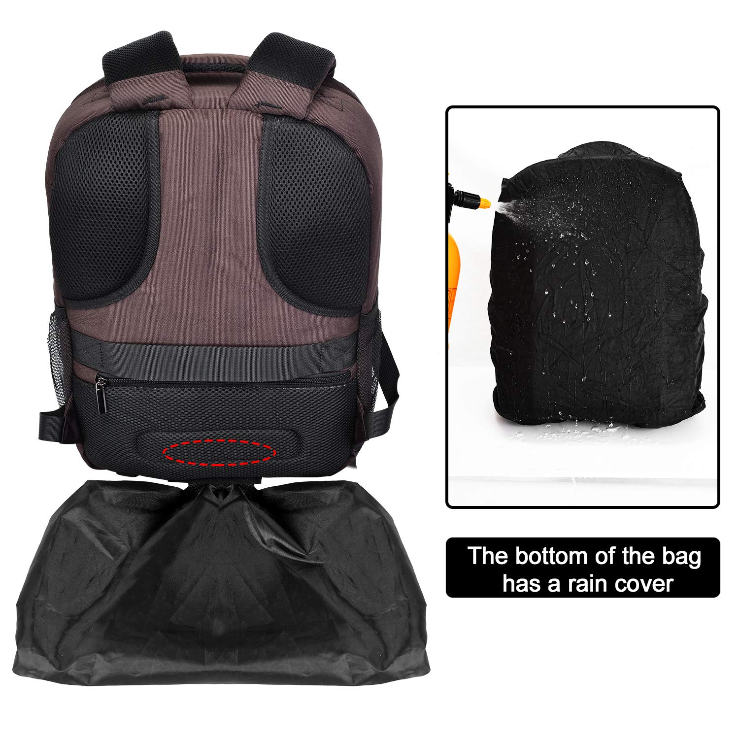 Cwatcun Camera Backpack with Rain Cover, Tripod Holder, USB Port, 15.6