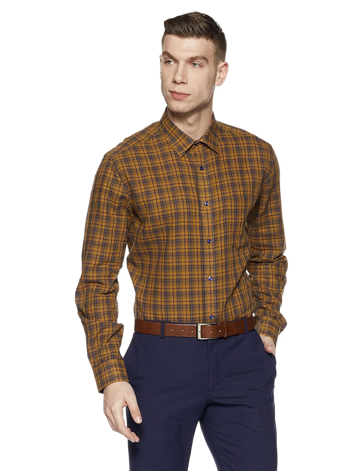 park avenue men's checkered regular fit formal shirt