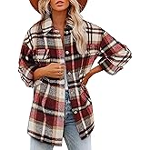 Blansdi Womens Flannel Shacket Plaid Button Down Long Sleeve Shirts Jacket Coats Fall Outfits Fashion Clothes 2025