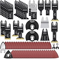 PECHAM 128PCS Oscillating Tool Blades, with Titanium Saw Blade Multitool Blade for Wood Metal Cutting and Sanding Pads Oscill