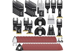 PECHAM 128PCS Oscillating Tool Blades, with Titanium Saw Blade Multitool Blade for Wood Metal Cutting and Sanding Pads Oscill
