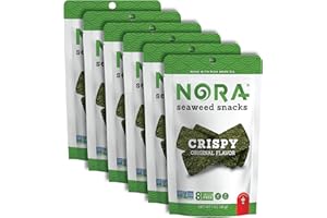 Original Crispy Seaweed Snacks by Nora, Low-Carb Healthy Snacks for Adults, Thick Nori Sheets Snack Strips, Asian Snacks, Vegan, Gluten-Free, Non-GMO, 6-Pack