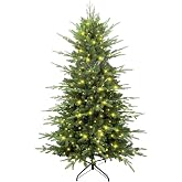 PineSpark 5ft Pre-Lit Aspen Fir Artificial Christmas Tree, Pencil Xmas Tree | Blue Spruce Slim skinny tree PE&amp;PVC Mixed Branch Tips, 250 Clear Lights, Hinged Pine, Metal Stand, Home Office D&eacute;cor