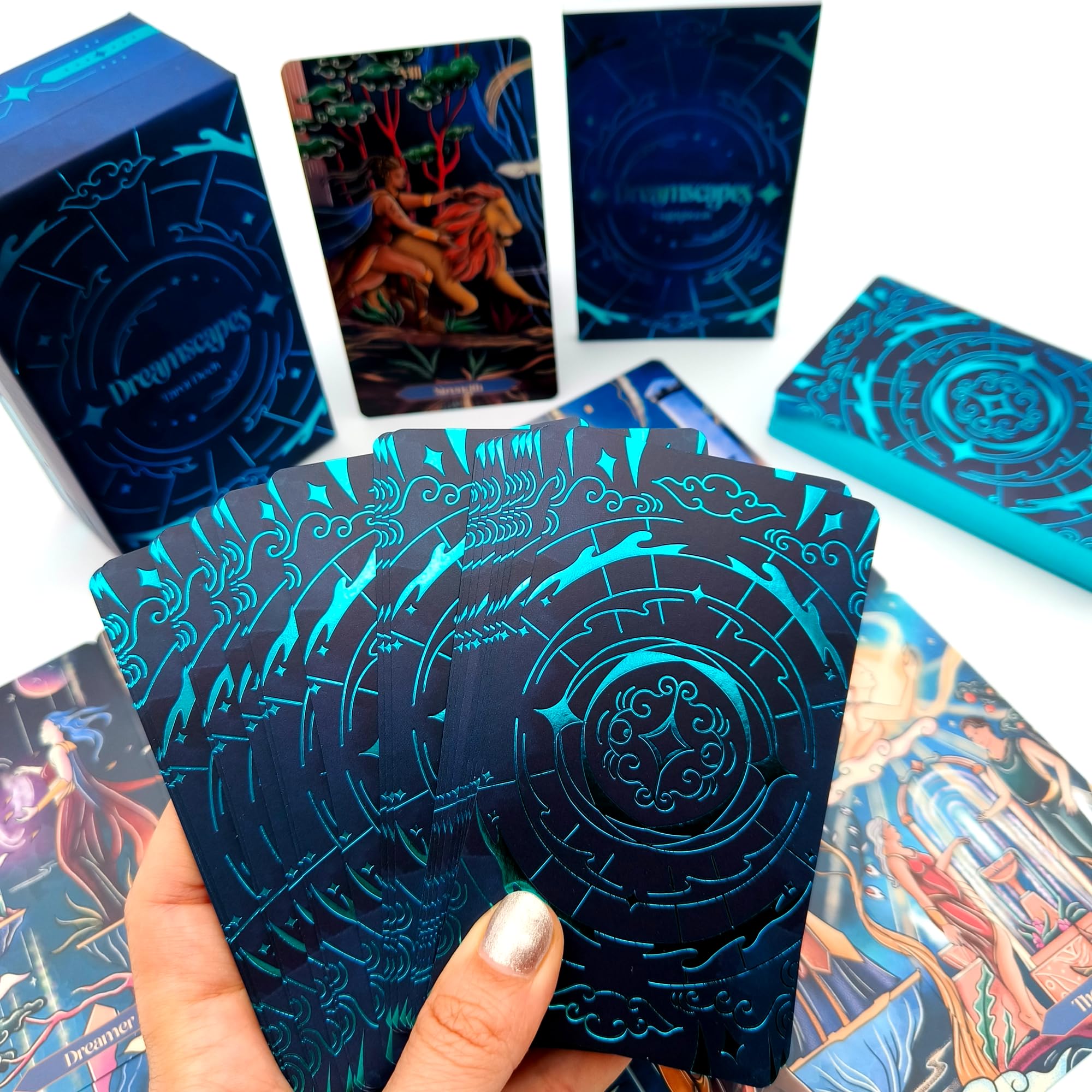 Dreamscapes Tarot Cards Deck Set, Unique Art Work with Guide Book for Beginners - A Minimalist Blue Foil Tarot Deck, Major and Minor Arcana Full Tarot Deck with 78 Cards
