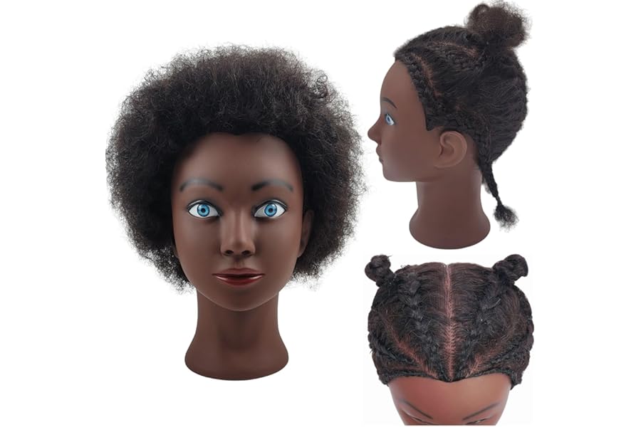 Afro Black Mannequin Head Human Hair, Practice Textured Hair Mannequin Head for Braiding Hairstyling