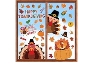 BANANABROTHER Thanksgiving Window Clings, Fall Decorations for Home, Turkey Pumpkin Stickers Decor, Cute Autumn Decals for Glass Windows, 9 Sheets