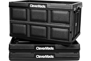 CleverMade Collapsible Storage Bins - Obsidian 3 Pack 62L - Stackable Containers Heavy Duty Capacity Folding Crates - Space-Saving for Home