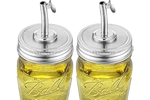 MEM WORLDSHOP Mason Jar Pour Spout Lid for Ball Regular Mouth Mason Jars - (2 Pack) - Suitable for any liquid - Stainless Steel Open Closed Dispenser Lid for Olive Oil, Vinegar, Syrup, Milk, and Salad Dressing